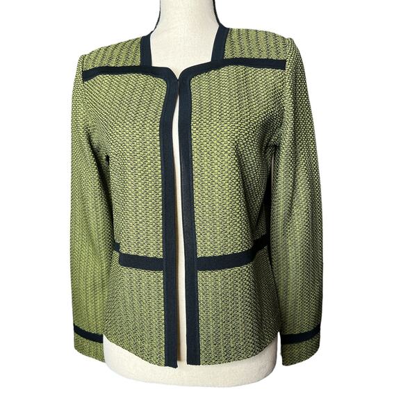 Ming Wang Knit Textured Open Sweater Jacket in Green w/ Black Trim Size XS - Picture 1 of 8
